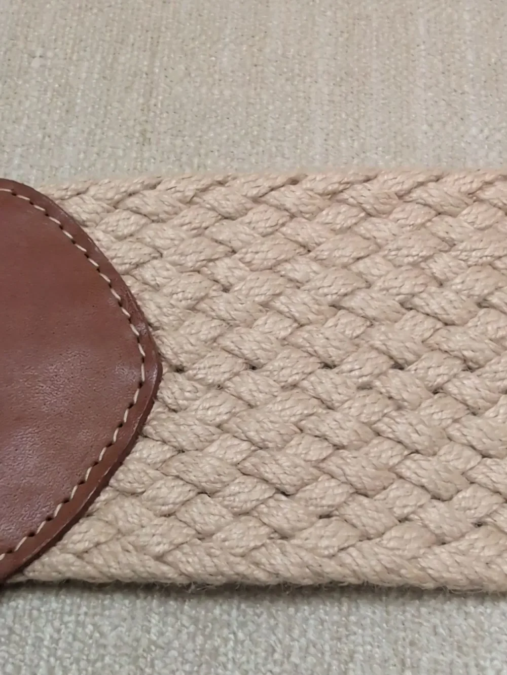 J. McLaughlin Brown Leather-Trim Wide Woven Belt Coastal Preppy Size L/XL